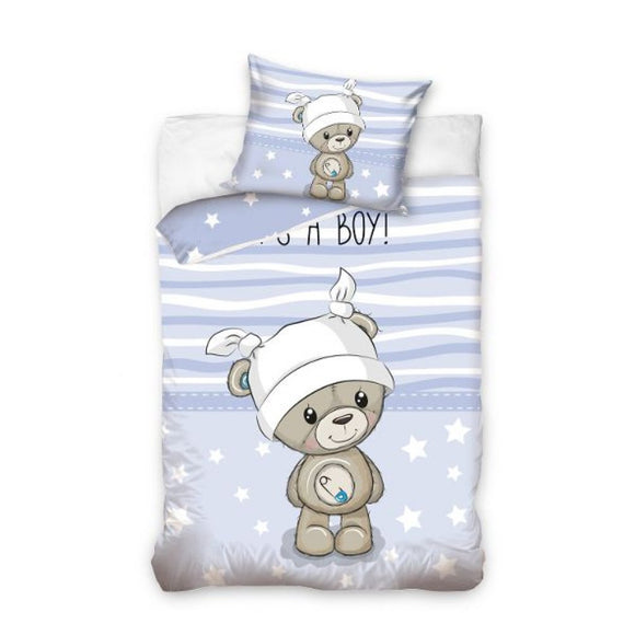 Bear 'its a boy' Baby Cod/Toddler Bed Duvet Set
