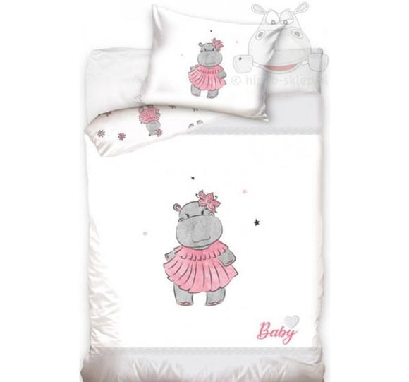 Baby Hippo Pink with Balloon Cot/Toddler Bed Duvet Set