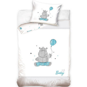 Baby Hippo Blue with Balloon Cot/Toddler Bed Duvet Set