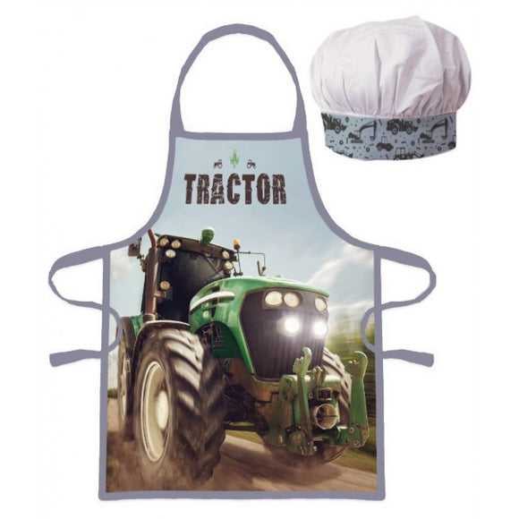 Farm Green Tractor Cooking Apron & Chefs Hat Set
